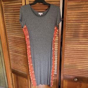 RARE LulaRoe x Nena Co Tshirt Gray Dress with Orange Patterned Sides